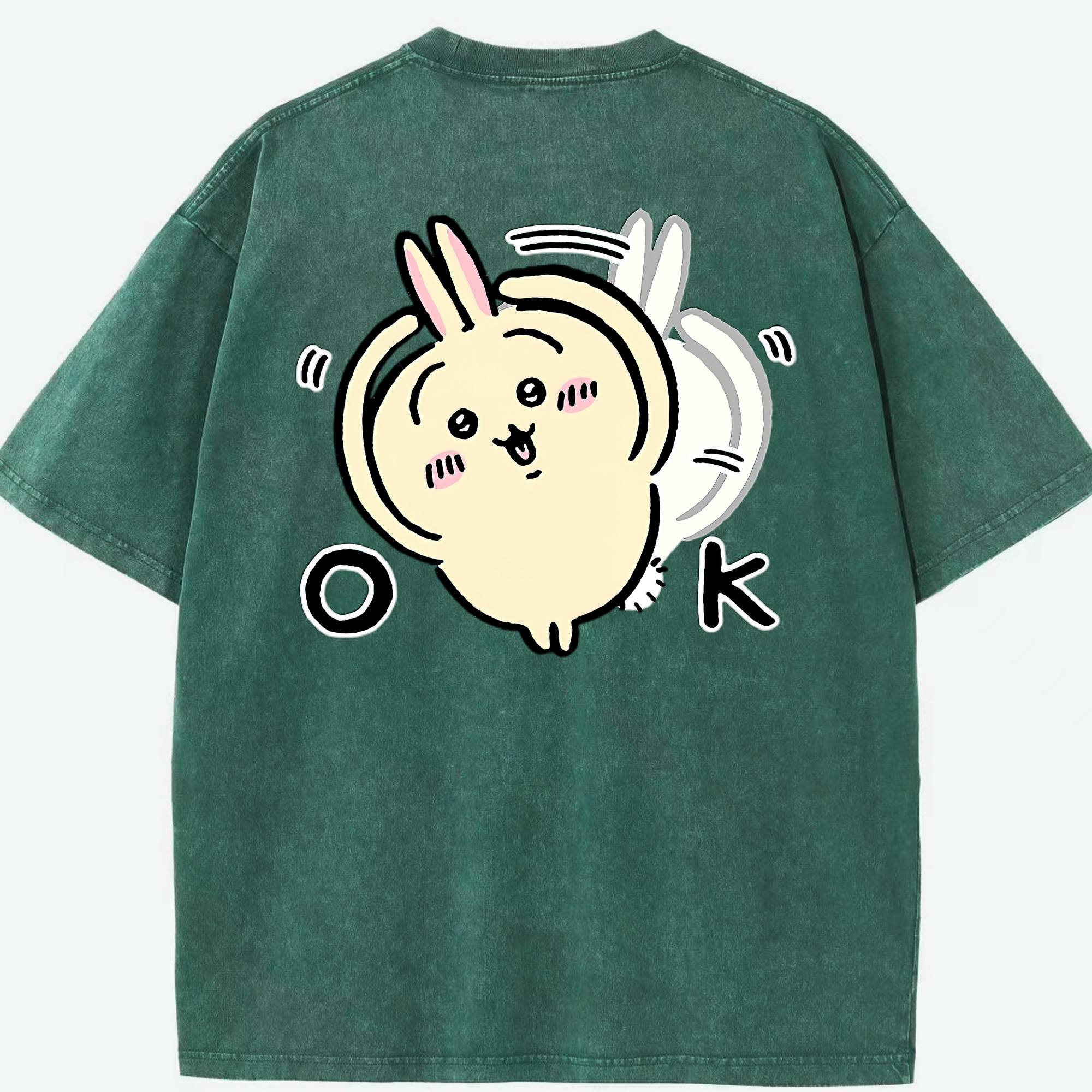 （画像用） ちいかわ うさぎ Chii-kawa usagi 綿100% ヴィンテージ風 半袖Tシャツ（背面プリント）